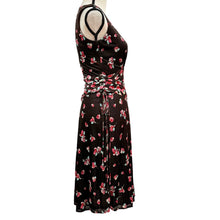Load image into Gallery viewer, Vintage Y2K 100% Silk Floral Brown Midi Dress Size 2