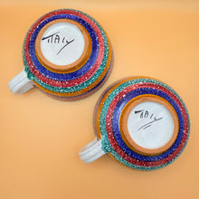 Load image into Gallery viewer, Vintage Italian Pottery Cappuccino Set 2 Sponged Rainbow Stripe