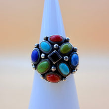 Load image into Gallery viewer, Vintage Sterling Silver Multi-Stone Cluster Statement Ring Size 4.5