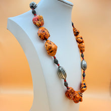 Load image into Gallery viewer, Vintage 80s Chunky Orange Magnesite Nugget Statement Necklace Tribal Silver Tone