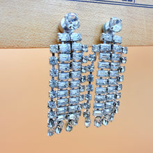 Load image into Gallery viewer, Vintage 1950s Rhinestone Fringe Waterfall Clip-On Earrings