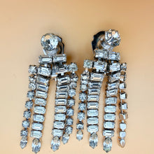 Load image into Gallery viewer, Vintage 1950s Rhinestone Fringe Waterfall Clip-On Earrings