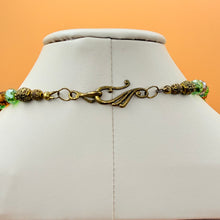 Load image into Gallery viewer, Vintage 80s Brass Filigree & Peridot Green Crystal Statement Pendant Necklace