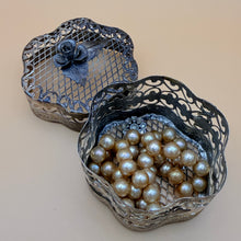 Load image into Gallery viewer, Vintage Intricate Filigree Metal Trinket Box with Dimensional Rose Lid