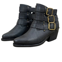 Load image into Gallery viewer, Jeffrey Campbell X Free People Black Leather 3 Buckle Ankle Boot Size 6