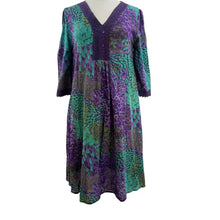 Load image into Gallery viewer, VTG Purple Multicolor Peasant Dress Size Medium