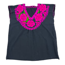 Load image into Gallery viewer, Black Embroidered Floral Peasant Top Size Medium