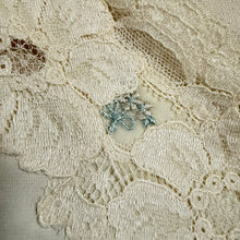 Load image into Gallery viewer, VTG 50s Lace Trim Ivory Slip Dress Blue Floral Embroidery Size Medium