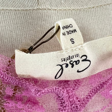 Load image into Gallery viewer, Mauve Pink Lettuce Trim Sheer Lace Long Sleeve Top Size Small