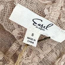 Load image into Gallery viewer, Mauve White Lettuce Trim Sheer Lace Long Sleeve Top Size Small