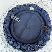 Load image into Gallery viewer, Mid Century Navy Blue Pillbox Hat Size Small