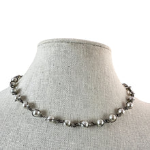 Load image into Gallery viewer, VTG Faux Pearl Silver Link Collar Necklace 16"