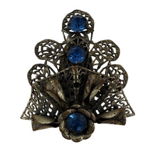 Load image into Gallery viewer, Vintage Art Nouveau Revival Fur Clip Filigree Blue Glass