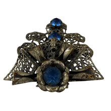 Load image into Gallery viewer, Vintage Art Nouveau Revival Fur Clip Filigree Blue Glass