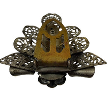 Load image into Gallery viewer, Vintage Art Nouveau Revival Fur Clip Filigree Blue Glass