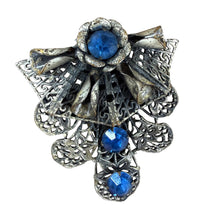 Load image into Gallery viewer, Vintage Art Nouveau Revival Fur Clip Filigree Blue Glass