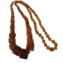 Load image into Gallery viewer, Vintage Amber Color Square Bead Necklace Knotted