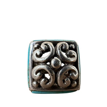 Load image into Gallery viewer, Vintage 925 Sterling Silver Turquoise Ring Ornate Square Face Size 8