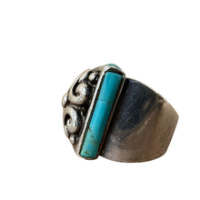 Load image into Gallery viewer, Vintage 925 Sterling Silver Turquoise Ring Ornate Square Face Size 8