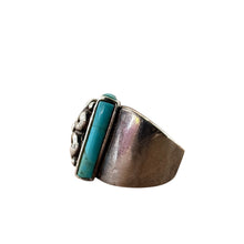 Load image into Gallery viewer, Vintage 925 Sterling Silver Turquoise Ring Ornate Square Face Size 8