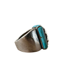 Load image into Gallery viewer, Vintage 925 Sterling Silver Turquoise Ring Ornate Square Face Size 8