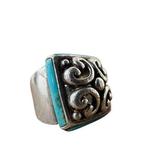 Load image into Gallery viewer, Vintage 925 Sterling Silver Turquoise Ring Ornate Square Face Size 8