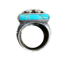 Load image into Gallery viewer, Vintage 925 Sterling Silver Turquoise Ring Ornate Square Face Size 8