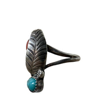 Load image into Gallery viewer, Vintage 925 Turquoise Coral Leaf Ring Signed Size 6.5