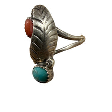 Load image into Gallery viewer, Vintage 925 Turquoise Coral Leaf Ring Signed Size 6.5