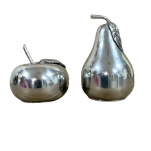 Load image into Gallery viewer, Mid Century Kirk Steiff Pewter Salt Pepper Shakers Apple Pear Fruit Set