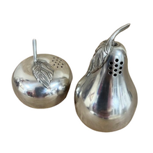 Load image into Gallery viewer, Mid Century Kirk Steiff Pewter Salt Pepper Shakers Apple Pear Fruit Set