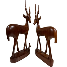 Load image into Gallery viewer, Mid Century Hand Carved Wooden Antelope Figurines 1 Pair
