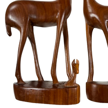 Load image into Gallery viewer, Mid Century Hand Carved Wooden Antelope Figurines 1 Pair