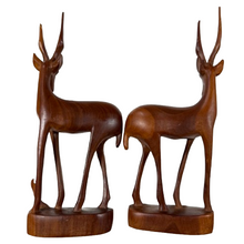 Load image into Gallery viewer, Mid Century Hand Carved Wooden Antelope Figurines 1 Pair