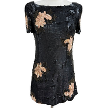 Load image into Gallery viewer, 90s Black Sequin Short Sleeve Cocktail Dress Size 10