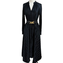 Load image into Gallery viewer, Black Pleated 70s Style Long Sleeve Maxi Dress Size Small