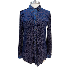 Load image into Gallery viewer, Semi Sheer Blue Animal Print Button Up Shirt Size Small