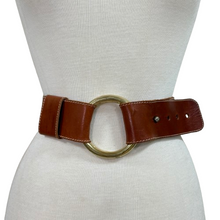 Load image into Gallery viewer, 90s Tan Leather Gold Buckle Wide Cinch Belt XS