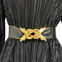 Load image into Gallery viewer, 80s Black Leather Cinch Belt with Gold Buckle Size Large