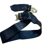 Load image into Gallery viewer, 80s Black Leather Cinch Belt with Gold Buckle Size Large
