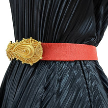Load image into Gallery viewer, 80s Ornate Gold Buckle Red Cinch Belt Size Medium