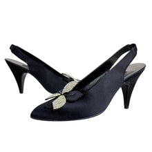 Load image into Gallery viewer, Arsho Stuart Weitzman Black Satin Slingback Heels Size 7.5 AA
