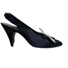 Load image into Gallery viewer, Arsho Stuart Weitzman Black Satin Slingback Heels Size 7.5 AA