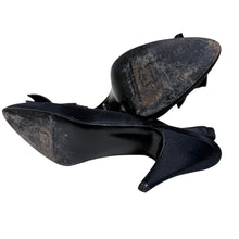 Load image into Gallery viewer, Arsho Stuart Weitzman Black Satin Slingback Heels Size 7.5 AA