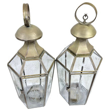 Load image into Gallery viewer, Vintage Brass & Glass Lanterns Pair 18”