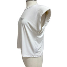 Load image into Gallery viewer, Y2K Bebe Rhinestone Logo White Stretch Tee Top Size Large 2000s Crystal Bling Shirt