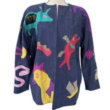 Load image into Gallery viewer, Vintage Girasol Mexican Folk Art Denim Appliqué Jacket Size Medium