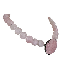 Load image into Gallery viewer, Vintage Carved Rose Quartz & Sterling Silver Statement Necklace
