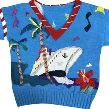 Load image into Gallery viewer, Vintage Berek Hand Knit Cruise Ship Novelty V-Neck Cotton Sweater