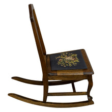Load image into Gallery viewer, Children's Antique Victorian Oak Rocking Chair w Needlepoint Seat